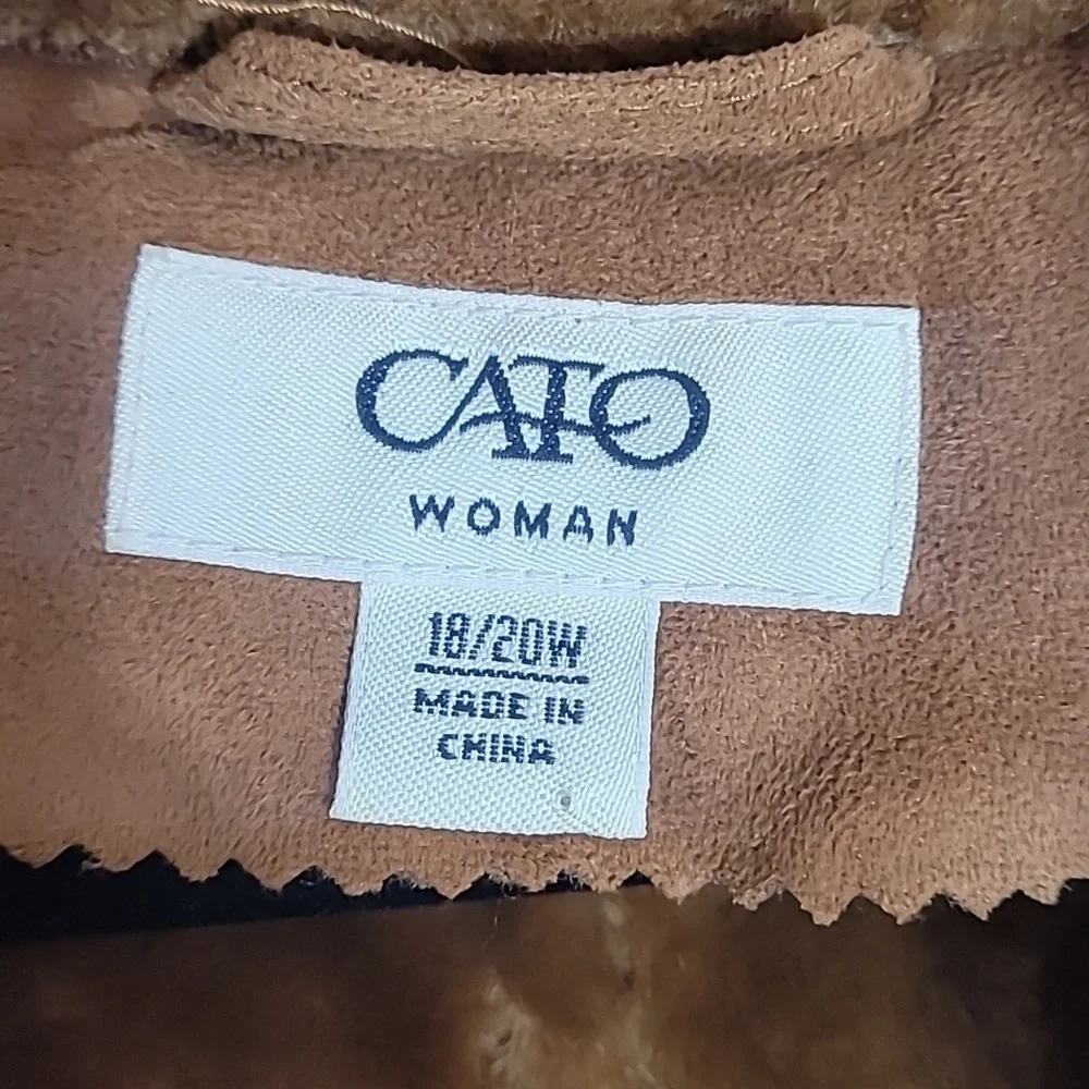 Y2K Cato Women Faux Fur Penny Lane Coat Size 18/22 L/XL Hood Brown Zip Suede 90s